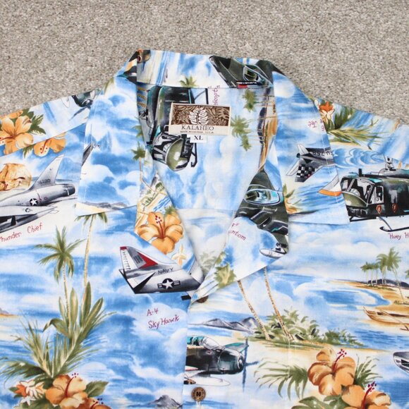 Kalaheo Hawaiian Shirt Mens XL Blue S/S WWII Bombers Fighters Planes Made in USA - Picture 5 of 14